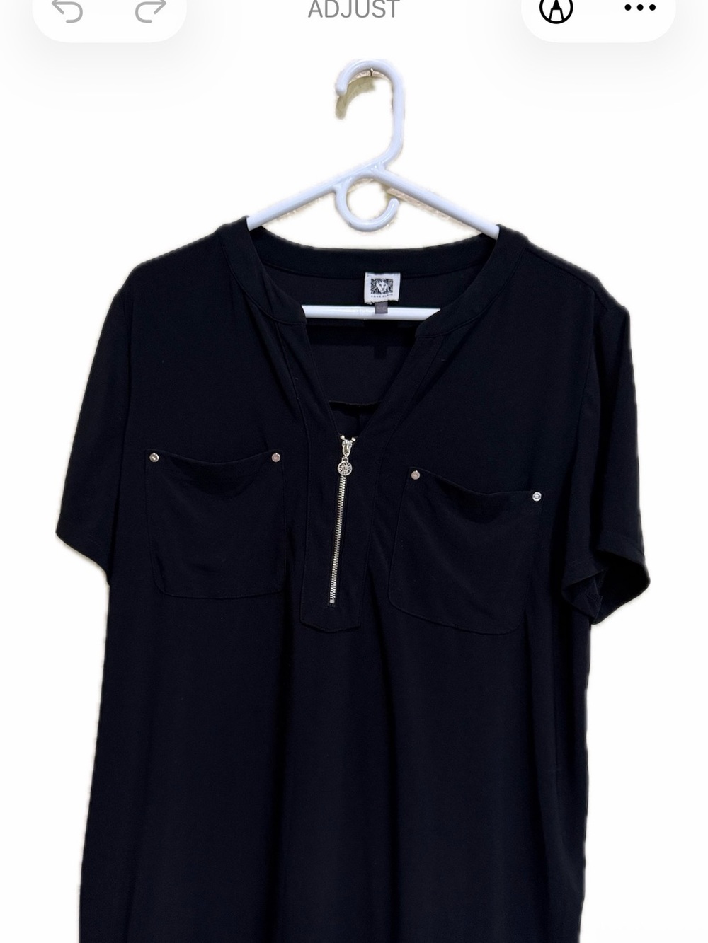 Anne Klein Black Silver Zipper Pocket Utility Blouse 1X
